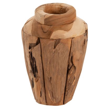 Декоративна ваза HM7917 от парчета тиково дърво в натурален цвят Φ15x30Hcm.
