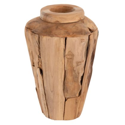 Декоративна ваза HM7918 от парчета тиково дърво в натурален цвят Φ20x40Hcm.