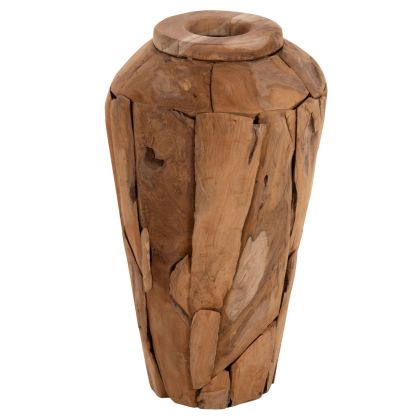 Декоративна ваза HM7919 от парчета тиково дърво в натурален цвят Φ30x60Hcm.