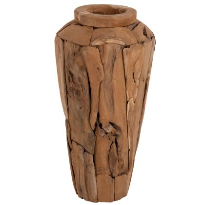 Декоративна ваза за под HM7920 от рециклирани парчета тиково дърво в естествен цвят φ40x80hсм