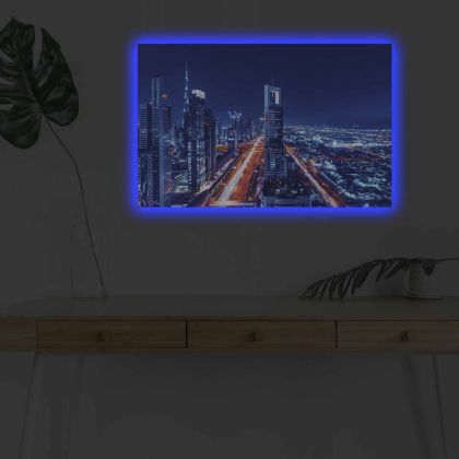 Картина за стена Нощен град с вградено LED осветление 70x45см HM7338