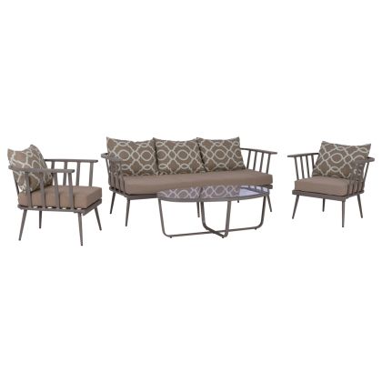 Комплект за градина с диван; 2 стола и маса от алуминий в кафяво hm5271.10