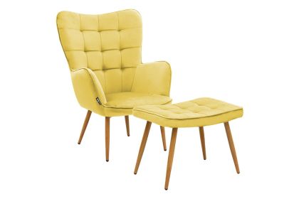 Комплект кресло с табуретка Maddison плюш цвят жълт 68x72x988cm