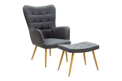Комплект кресло с табуретка Maddison цвят антрацит текстилна дамаска 68x72x98cm