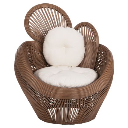 Кресло CIRCE за градина или дневна, естествен ратан, цвят-кафяв, възглавнички- бели 100x74x112,5Hcм HM9883