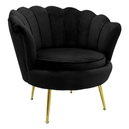 Кресло Daimon черен плюш със златни метални крака 79x74x78cm
