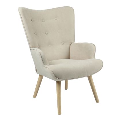 Кресло Fluffy с дамаска цвят крем крака от масивно дърво 75x69x96cм