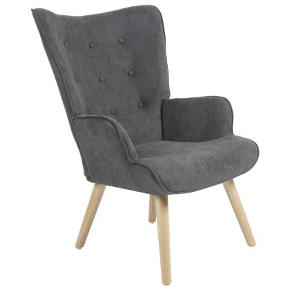 Кресло Fluffy с плюшена дамаска цвят антрацит и дървени крака 75x69x96cm