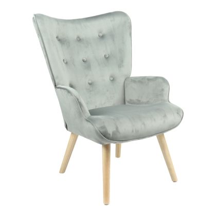 Кресло Fluffy с плюшена дамаска цвят сив и крака от масивно дърво 75x69x96cм