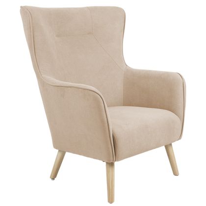 Кресло Incisive с плюшена дамаска цвят бежов и дървени крака 72x89x105cm