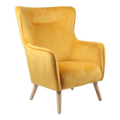 Кресло Insicive дамаска плюш цвят горчица с дървени крака 72x89x105cм