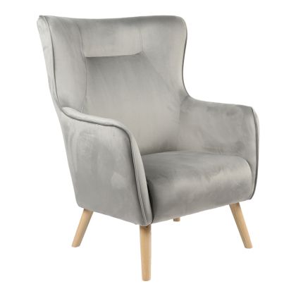 Кресло Insicive дамаска плюш цвят сив-дървени крака 72x89x105cм