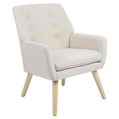 Кресло Likable с плюшена дамаска цвят бежов и дървени крака 67x89x86cm