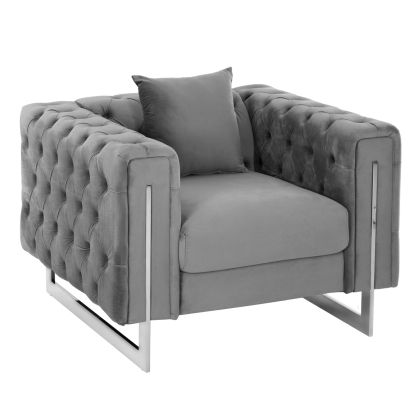 Кресло t.CHESTERFIELD MOBAR HM3261.01 сиво плюшено сметални крака 99x86,5x77Hcm.
