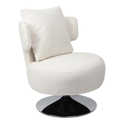 Кресло с възглавничка Percival въртящо се с бяла дамаска букле и основа хром 76x67x76cм