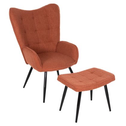 Кресло с табуретка CRAWLEY HM8918.22 оранжево букле и черни метални крака 70x74x105Hcm.