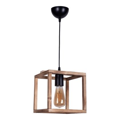 Лампа за таван Nion кубична форма дърво-метал бежово-черно 21x21x70cм