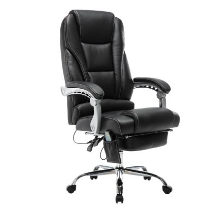 Масажен офис кресло с хромирана основа и черна еко кожа ΕΟ284,1