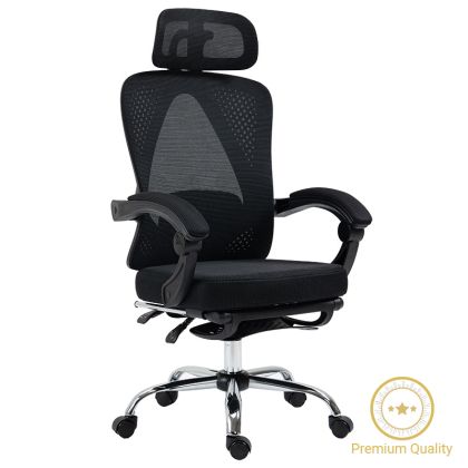 Мениджърски офис стол с поставка за крака Titan Premium Quality текстил-мрежа черен