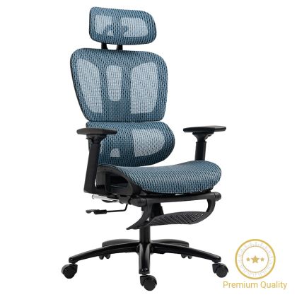 Мениджърски офис стол с поставка за крака Verdant Premium Quality син текстил