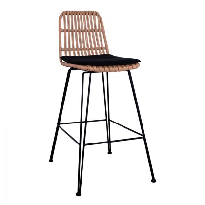 Метален бар стол с възглавница Allegra HM5452 ратан в бежов цвят 56x60x109cm