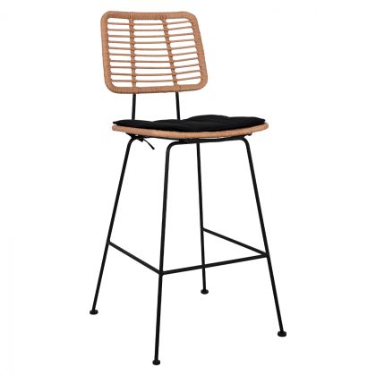 Метален бар стол с възглавница Allegra HM5455 ратан в бежов цвят 46,5x55x117,5 cm