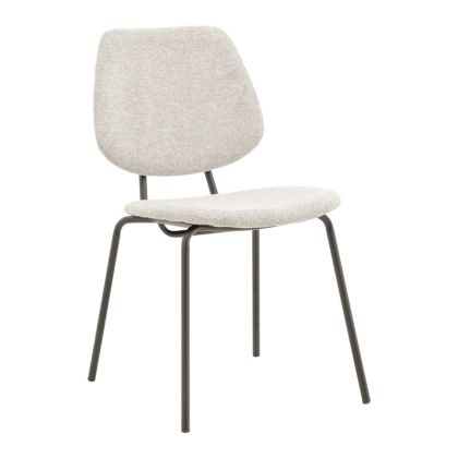 Модерен трапезен стол Pietro висококачествен светлосив текстил черни метални крака 50x53x83см