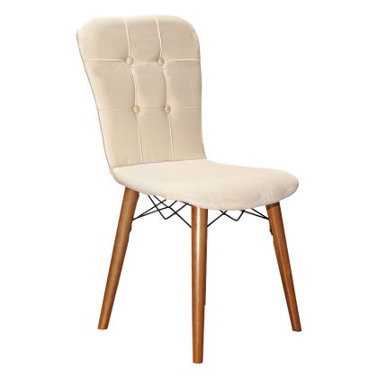 Модерен трапезен стол Sonora велур екрю дървени крака орех черен метал 44х48х88см