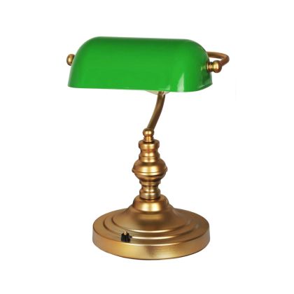 Настолна лампа HM7667.01 златна метална със зелена шапка Φ26x37