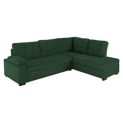 Разтегателен диван с десен ъгъл JADE HM3144.05R с плюшена дамаска цвят кипърско зелено 250x80-180x73-88Hcm.