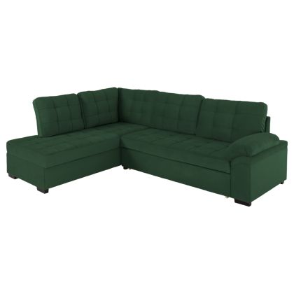 Разтегателен диван с ляв ъгъл JADE HM3144.05L с плюшена дамаска цвят кипърско зелено 250x80-180x73-88Hcm.