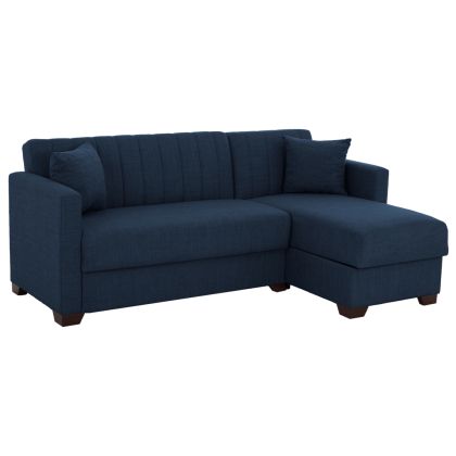 Разтегателен ъглов диван GHUFRAN HM3244.07 реверсивен с ракла-със синя текстилна дамаска 200x133x77Hcm.