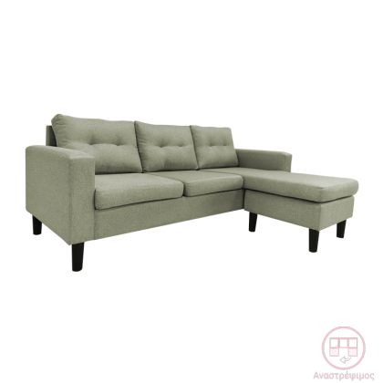 Реверсивен ъглов диван Maneli с текстилна дамаска цвят сив/бежов 196x138/77x82cm