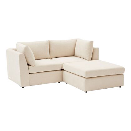 Реверсивен ъглов диван Mottona с текстилна кремава дамаска 180x180x84cm