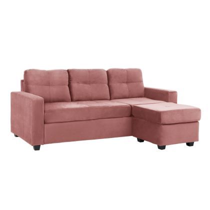 Реверсивен ъглов диван с плюшена дамаска пепел от рози 207x145x85Y cm. HM3004.12