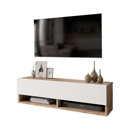 Стенен ТВ шкаф Roscoe цвят бял/дъб 100x31.5x29.5cm