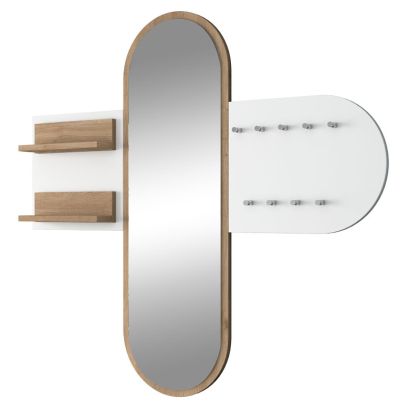 Стенна закачалка с огледало Baunty цвят бял/орех 125x2x122cm