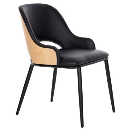 Стол DELF HM9617.01 черна PU кожа с черни метални крака и дървен гръб 48x55x76Hcm.