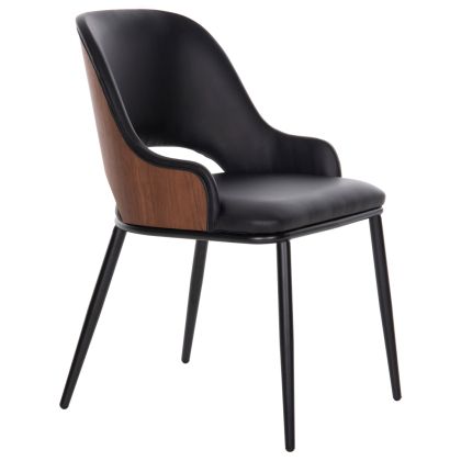 Стол DELF HM9617.03 черна PU кожа с черни метални крака и дървен гръб 48x55x76Hcm.