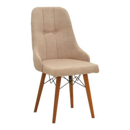 Стол Elif с бежова дамаска и дървени крака 46x50x97cm