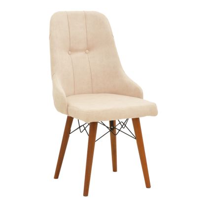 Стол Elif с дамаска цвят екрю и дървени крака 46x50x97cm