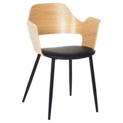 Стол VELP HM9616.01 с дървен гръб кожена седалка и черни метални крака 55,5x50x79Hcm.