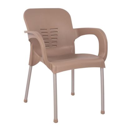 Стол от полипропилен HM5592.02 цвят капучино с алуминиеви крака 59x58x81 cm.