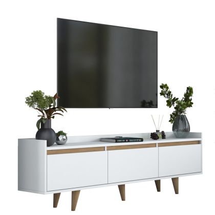 ТВ шкаф Hafmi от меламин цвят бял/меламин с черни метални крака 180x29.7x51.8cm