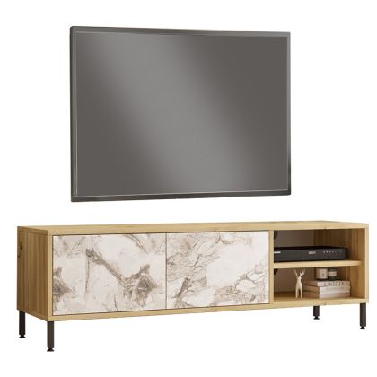 ТВ шкаф Nella цвят натурален/бял с мраморен ефект 140x40x43cm