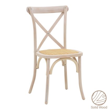 Трапезен градински стол Dylon бял бук естествен ратан 48x52x89 см
