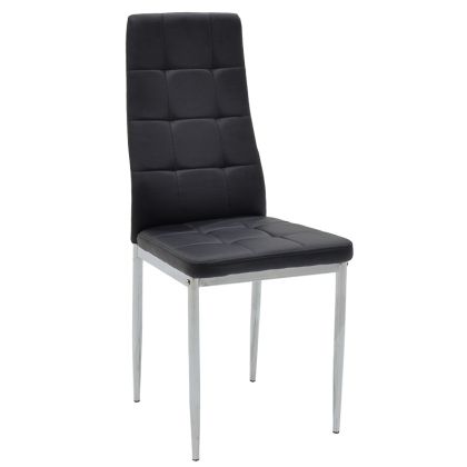 Трапезен стол Cube премиум черна изкуствена кожа PU ергономичен с хромирани крака 41х46х97 см