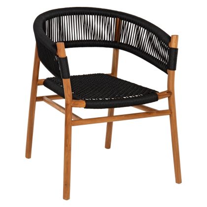 Трапезен стол IRVING HM9763 от масивно тиково дърво с черни въжета 62x55x75Hcm.