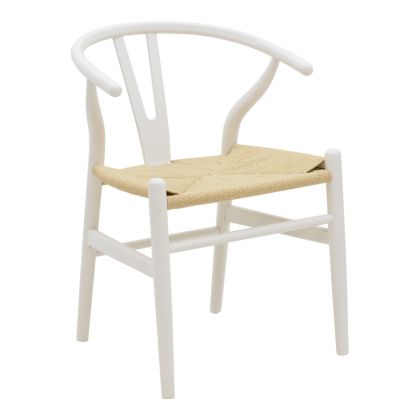 Трапезен стол Wishbone бяло каучуково дърво-натурално въже 53x55x76cм