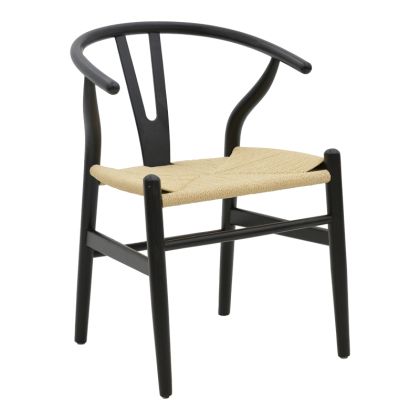 Трапезен стол Wishbone черно каучуково дърво-натурално въже 53x55x76cм